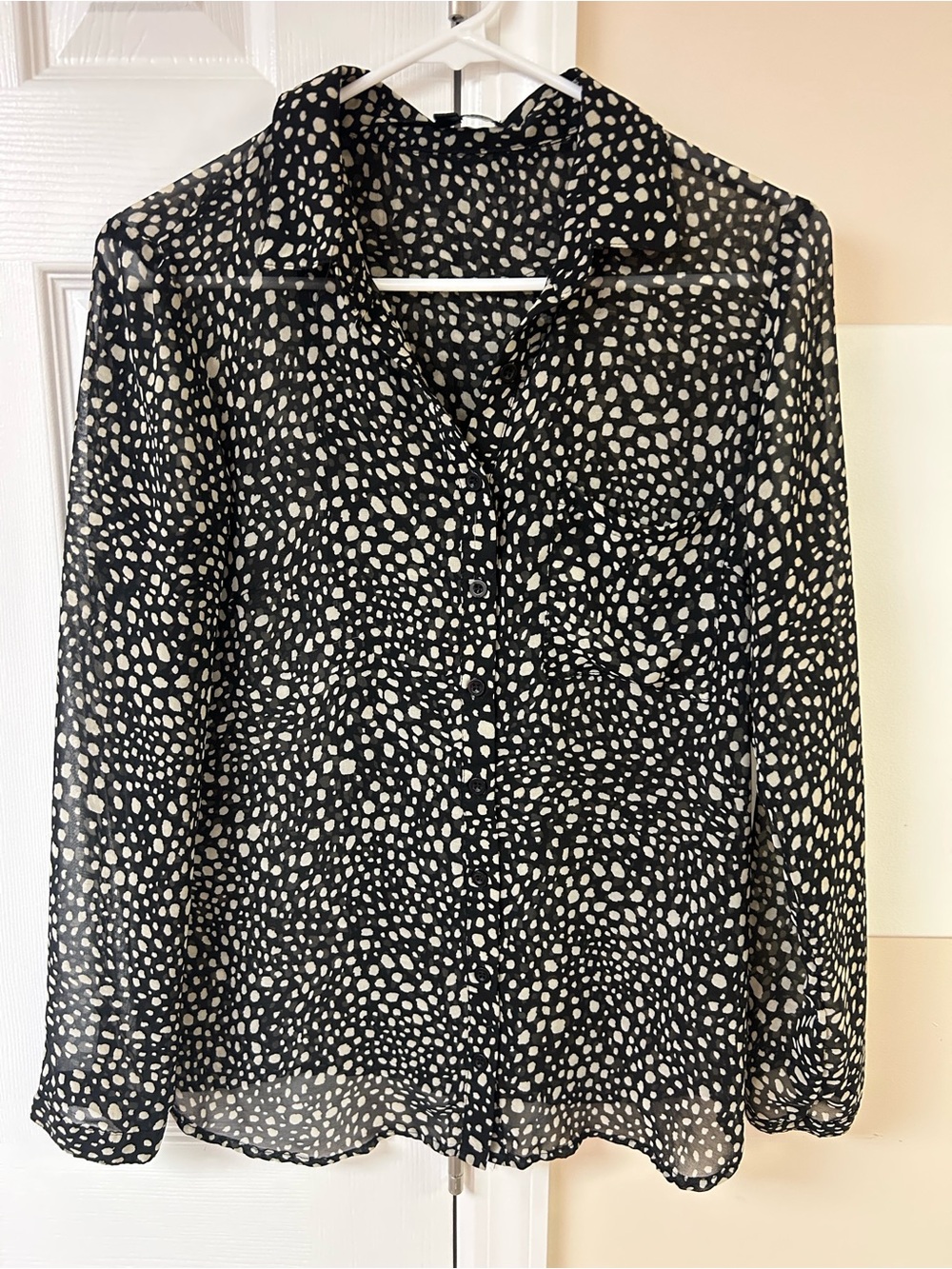 Love stitch black and white semi sheer button down shirt open back